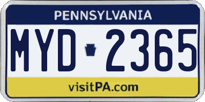 PA license plate MYD2365