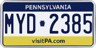 PA license plate MYD2385