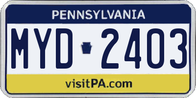 PA license plate MYD2403