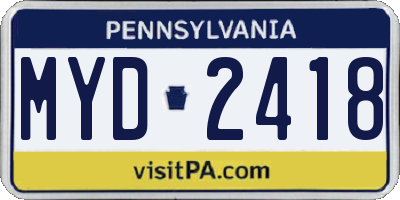 PA license plate MYD2418