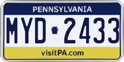 PA license plate MYD2433