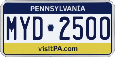 PA license plate MYD2500