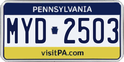 PA license plate MYD2503