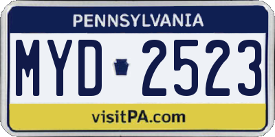 PA license plate MYD2523