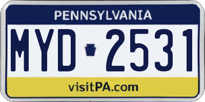 PA license plate MYD2531