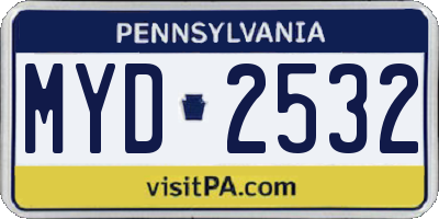 PA license plate MYD2532