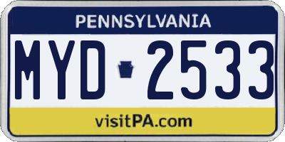 PA license plate MYD2533