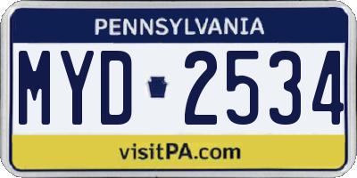 PA license plate MYD2534
