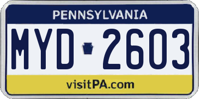 PA license plate MYD2603