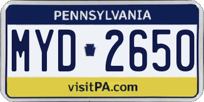 PA license plate MYD2650