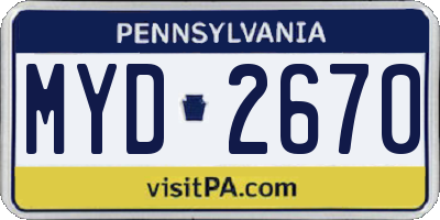 PA license plate MYD2670