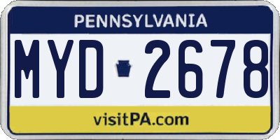 PA license plate MYD2678