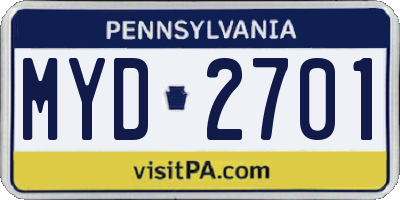 PA license plate MYD2701