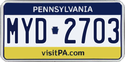 PA license plate MYD2703