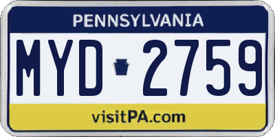 PA license plate MYD2759