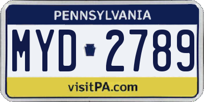PA license plate MYD2789