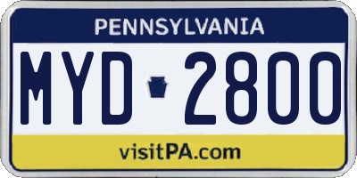 PA license plate MYD2800