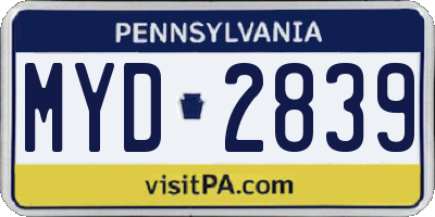 PA license plate MYD2839