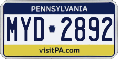 PA license plate MYD2892