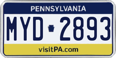 PA license plate MYD2893