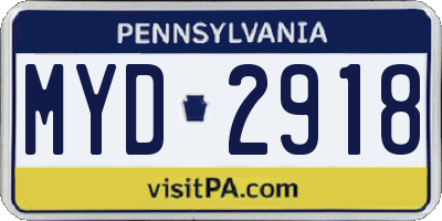 PA license plate MYD2918