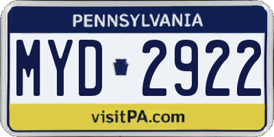 PA license plate MYD2922
