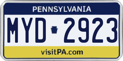PA license plate MYD2923
