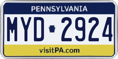 PA license plate MYD2924