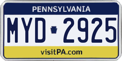 PA license plate MYD2925