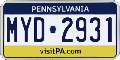 PA license plate MYD2931