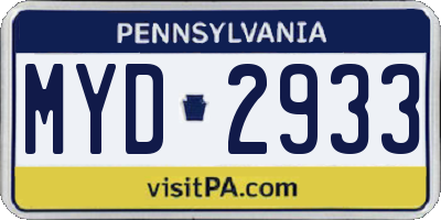 PA license plate MYD2933