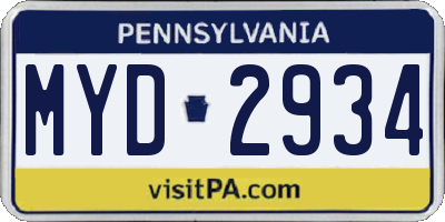 PA license plate MYD2934