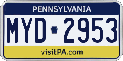 PA license plate MYD2953