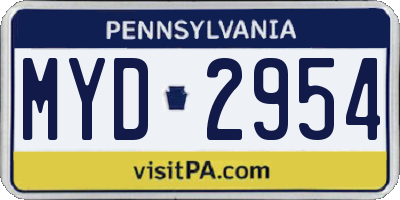 PA license plate MYD2954