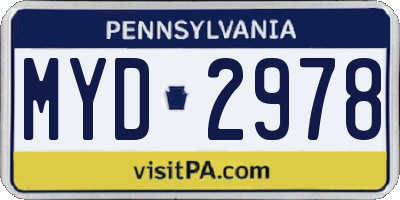 PA license plate MYD2978