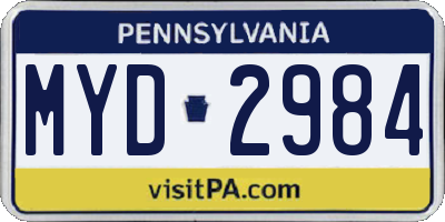 PA license plate MYD2984