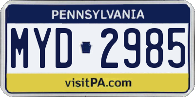 PA license plate MYD2985