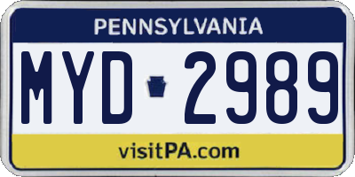 PA license plate MYD2989