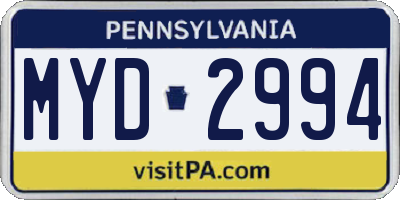 PA license plate MYD2994