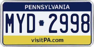 PA license plate MYD2998