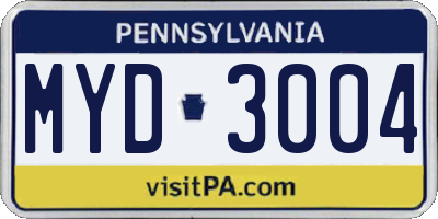 PA license plate MYD3004