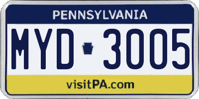 PA license plate MYD3005