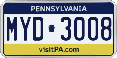 PA license plate MYD3008