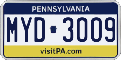 PA license plate MYD3009