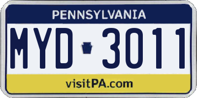 PA license plate MYD3011