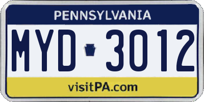 PA license plate MYD3012