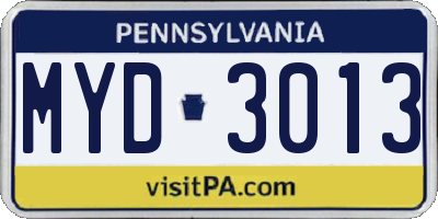 PA license plate MYD3013