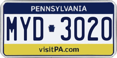 PA license plate MYD3020