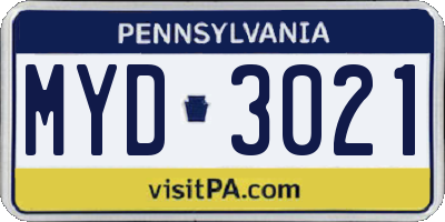 PA license plate MYD3021