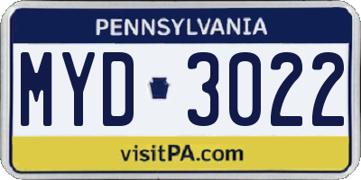 PA license plate MYD3022